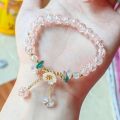 Korean New Sweet Daisy Flower Bracelet For Women Colorful Crystal Beaded Elastic Rope Bracelets Girl Party Wedding Jewelry Gifts. 