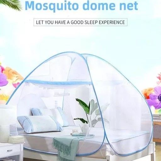 Foldable Mosquito Net (6×5ft) 180*200 One Side Zipper With Bottom Layer Net (White/Blue/Pink)