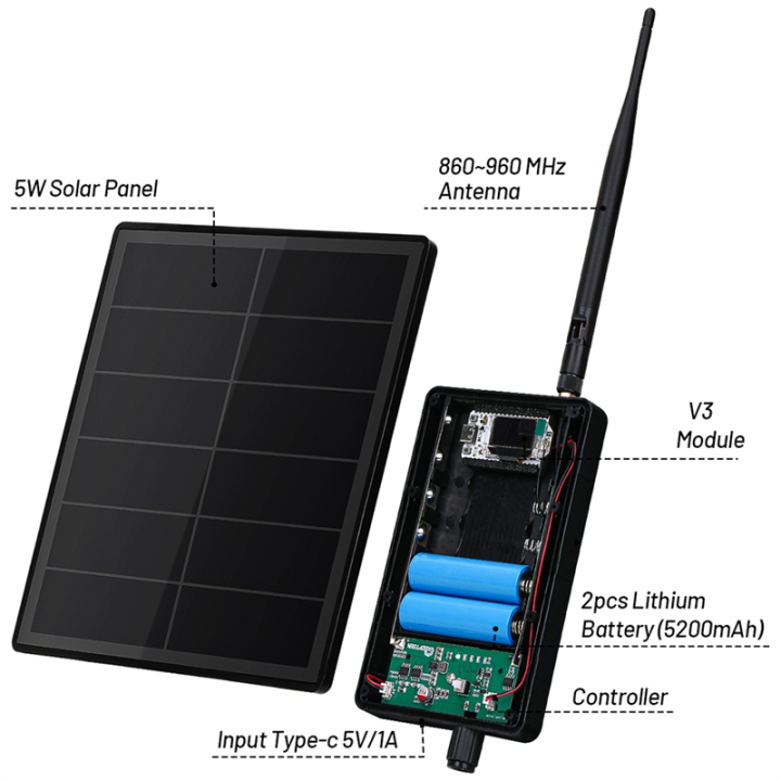 D5 Solar Powered with 5V Solar Panel Heltec ESP32 LoRa 32 SX1262 V3 for ...