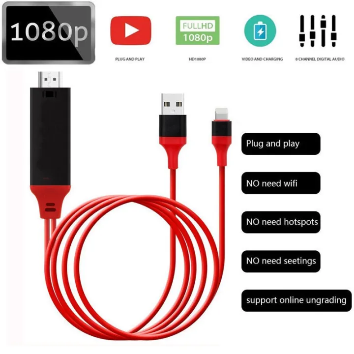 1080P%206ft%208%20Pin%20Apple%20Interface%20to%20HDMI%20TV%20AV%20Adapter%20Cable%20for%20iPhone%206%206S%207%208%20Plus%20X%20-%20Image%204