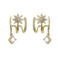 1 Pair Ear Studs Claw 3 Rows Elegant Temperament Golden Gift Hypoallergenic Bling Rhinestone Star Women Earrings Fashion Jewelry. 