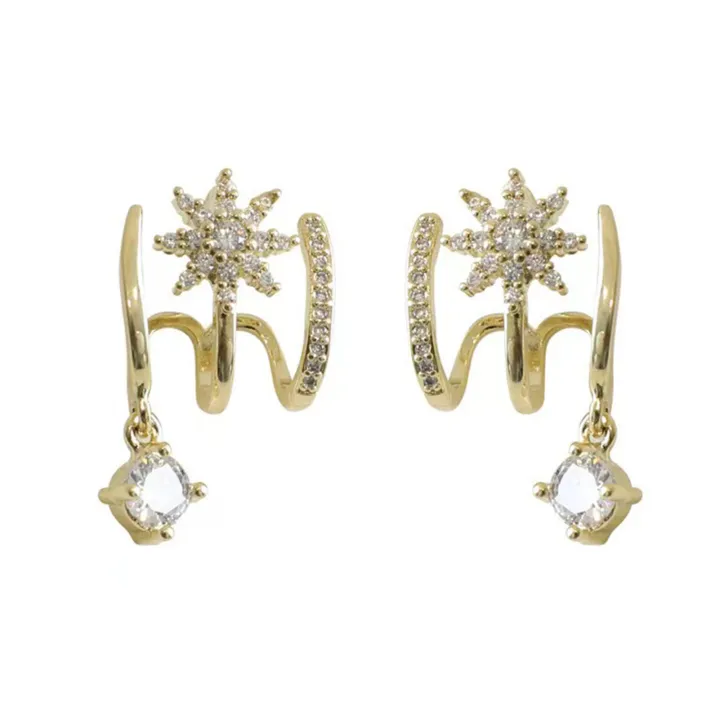 1%20Pair%20Ear%20Studs%20Claw%203%20Rows%20Elegant%20Temperament%20Golden%20Gift%20Hypoallergenic%20Bling%20Rhinestone%20Star%20Women%20Earrings%20Fashion%20Jewelry%20-%20Image%206