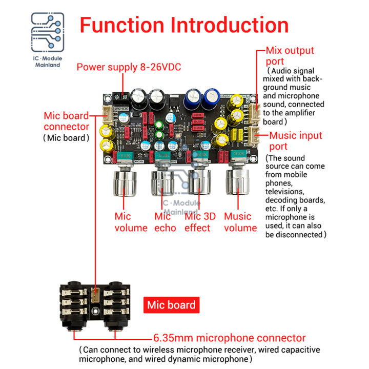 Dc 8-26v Amp Karaoke Reverb Board Microphone Karaoke Singing Front Effector Dsp Mixing Anti Howling Board Moduel For Arduino