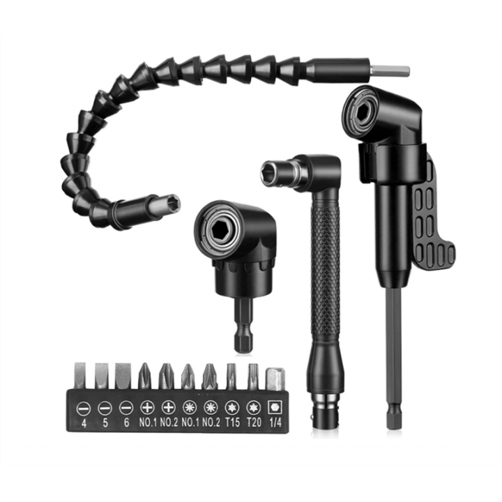 1/4 Inch Hex 105 Degree Right Angle Drill Bit Extension Set 14 Pieces ...