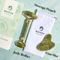 Jade Roller and Gua Sha - Spa Grade Face Roller Massager and Gua Sha Massage Tool Set. 100% Authentic Jade Stone. Reduces Puffiness, Wrinkles and Reveals Your Natural Glow. 