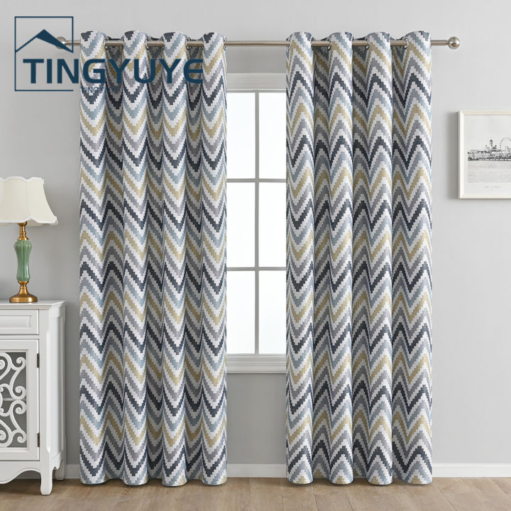 Shading Curtain Natural Sag Blackout Corrugated Window Ring Top Curtain for Bedroom