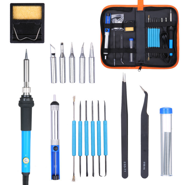 KOGEEK Electric Soldering Iron Kit 60W Adjustable Temperature Welding Tool with 5 Piece Solder Iron Tips Portable PU Carry Bag US Plug