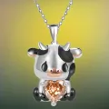 Cute Fashion Cute Cow Hugs Exquisite Heart Shape Crystal Pendant Necklace For Women Necklace Perfect Gift For Girls Ladies. 