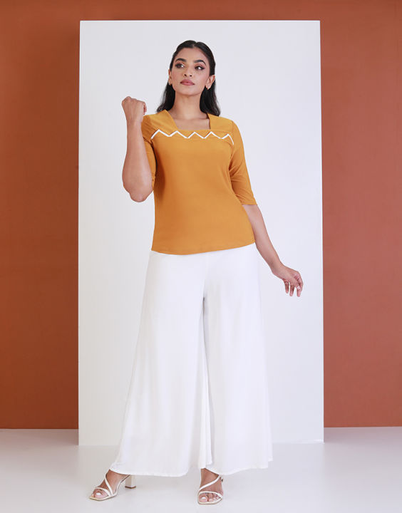 Spring and Summer Square Neck Top with ¾ Sleeves