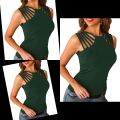 Ladies T-shirt Green Color with Stripe Design. 