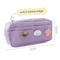【HOT】 Kawaii Purple Canvas Pencil Case Cute Animal Badge Pink Pencilcases Large School Pencil Bags For Maiden Girl Stationery Supplies. 