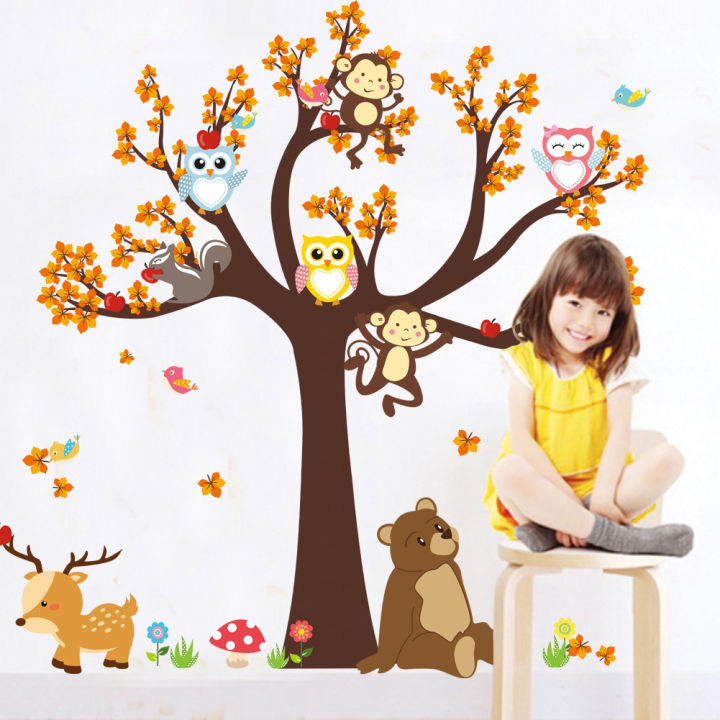 Animal%20Tree%20Cartoon%20Elephant%20Giraffe%20Animals%20Theme%20Wall%20Art%20Decal%20Sticker%20Decoration%20for%20Living%20Room%20Nursery%20Baby%20Girl%20Boy%20Kid%20Children's%20Room%20Bedroom%20Decoration%20-%20Image%205