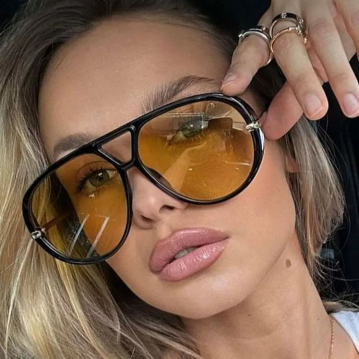 【OnyxOutlet】INS Large Frame Double Bridge Aviator Sunglasses Internet Celebrity Style Street Photography Concave Cycling Sunglasses