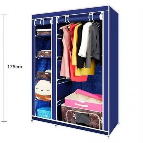 2 Door Storage Wardrobe Foldable and Movable Cloth/Fabric Wardrobe with Zip Up Collapsible Cupboard