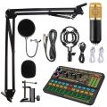 K500 Sound Card With Condenser Mic, Stand, pop Filter, Ear phone Full Set K500 Sound Effects Board Mobile Phone Computer Live SoundCard Microphone Voice Changer Sound Card For Phone/Computer. 