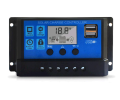 Solar Charge Controller 12V/ 24V Solar Panel Charge Controller Intelligent Regulator with 5V Dual USB Port Display Adjustable Parameter LCD Display and Timer Setting ON/Off Hours. 