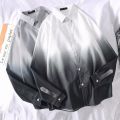 Spring and Autumn Gradient Long-Sleeved Shirt Men Fashion Brands plus Size Loose Lapels Shirt Men's Korean Style Fashion Overweight Man Shirt. 