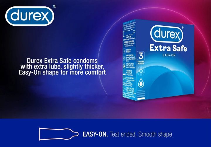 Durex%20Condoms%20Extra%20Safe%203'S,%20Extra%20Lubricated%20Slightly%20Thicker%20Easy-On%20Shape%20For%20Greater%20Comfort%20-%20Image%202