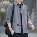 Summer High-End Trendy Versatile 3/4 Sleeve Shirt Men Work Clothes Shirt Loose Short Sleeve Jacket Men. 