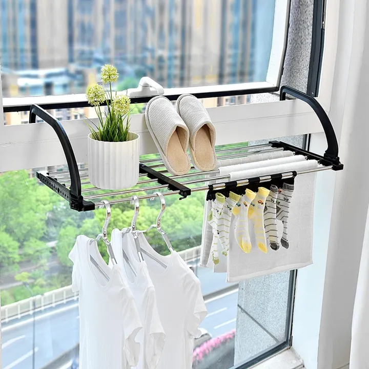 Window Sill Drying Rack Portable Clothes Drying Rack for Balcony Railings Windowsill, Folding ...