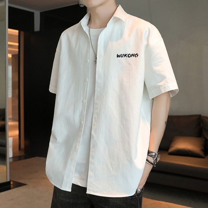 Ice Silk Short Sleeve Shirt 2024 New Men's Fashion Brand Summer Thin and All-Matching Trendy Loose and Simple Shirt Men's Casual