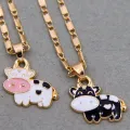 Fashion Enamel Cows Cattle Pendant Necklace Best Friends Kawaii Cute Necklace Golden Chain Choker For Women Girls Gifts. 