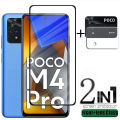 2-in-1 For Poco M4 Pro 4G Glass For Xiaomi Poco M4 Pro Tempered Glass Full Glue Screen Protector For Poco X4 M4 Pro Lens Glass. 
