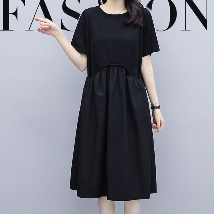 Yfashion%20Women%20Cotton%20Short%20Sleeves%20Dress%20Simple%20Elegant%20Solid%20Color%20Round%20Neck%20A-line%20Skirt%20Loose%20Casual%20Dress%20With%20Pockets%20-%20Image%205