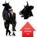 Funny Realistic Open Mouth Mover Cow Mask- Creepy Moving Bull Fursuit Animal Head Latex Masque Halloween Party Cosplay Costume. 