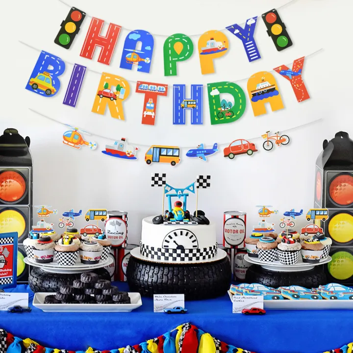 Happy%20Birthday%20Banner%20Cartoon%20Airplane%20Car%20Vehicle%20Cake%20Per%20Transportation%20Theme%20Decorations%20Baby%20Shower%20Kids%20Party%20Supplies%20-%20Image%202