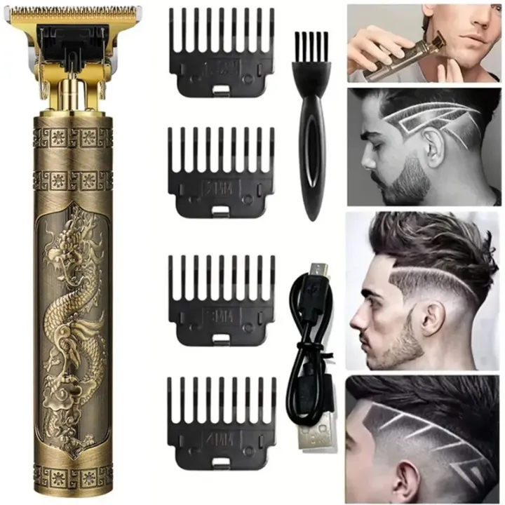 Vintage T9 Hair Cutting Machine Hair Clipper Professional Cutter Trimmer for Men Cordless Beard Trimmer USB for Barber Dragon