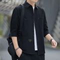 Summer High-End Trendy Versatile 3/4 Sleeve Shirt Men Work Clothes Shirt Loose Short Sleeve Jacket Men. 