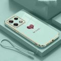 Xiaomi Redmi Note 13 4G Note13 Luxury Love Heart Casing Square Edges Plating Back TPU Soft Case with Lanyard Cover. 