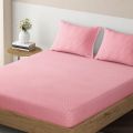 HOKIPO Brushed Microfiber 135 GSM Fitted Bedsheets Queen Size Double Bed, 78 x 60 inches with 2 Pillow Cover, Herringbone Rose Pink (IN-631-D13)(FROM INDIA)NUZ. 