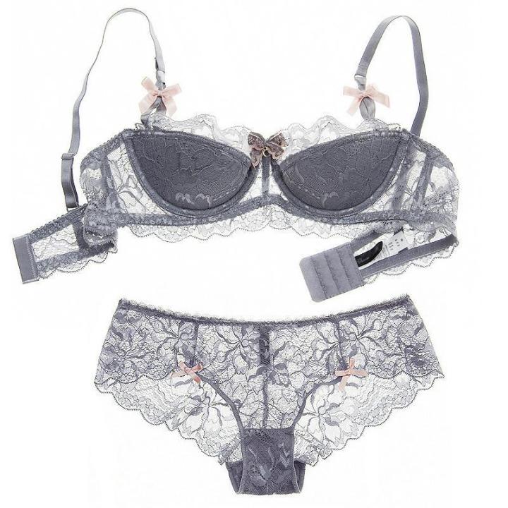 Lace1/2Half%20Cup%20Bra%20European%20and%20American%20Transparent%20Push%20up%20Small%20Breast%20Bra%20Women's%20Red%20Underwear%20Thin%20Suit%20-%20Image%204