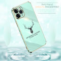 Hontinga for OPPO A15 A15S Back Cover Luxury 6D Plating Cartoon Lucky Deer Side Pattern Case Soft Silicone Square Phone Cases. 