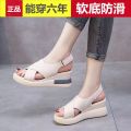 Women's Soft Leather Wedge Sandals2023Summer New Platform Mid Heel Non-Slip Peep Toe Shoes for Women. 