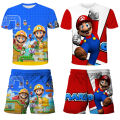 Super Mario Suit Peach Princess T-shirts Kids Girls Clothes Sets Boys T-shirt Shorts 2 Pcs Suits Children's Tops Short Pants Set. 