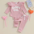 Daddys Girls Baby Clothes 3 6 9 12 Month Ribbed Romper Ruffle Long Sleeve Pants Newborn Outfits Clothing Set. 