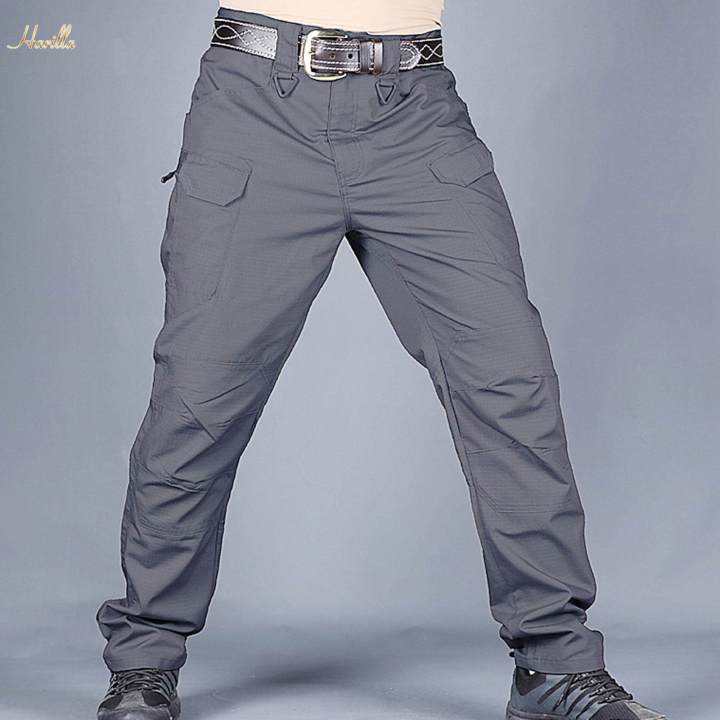 Men's Streetwear Fashion Casual Hip Hop Cargo Pants Amy Hiking Trousers for Outdoor Gray_L