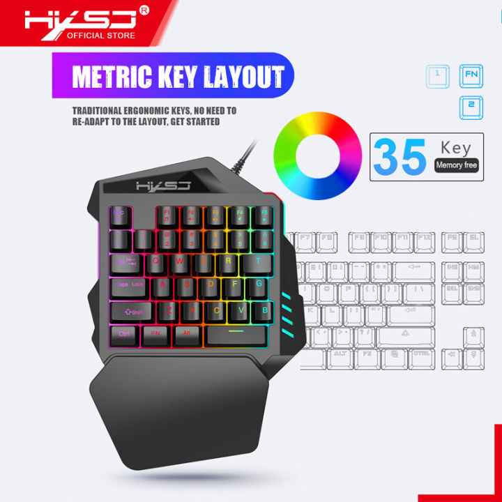 HXSJ One-handed Keyboard for Phone PC Laptop Gaming Left Hand Keyboard 35-key RGB Multiple Backlight Mode Suitable for Professional Players