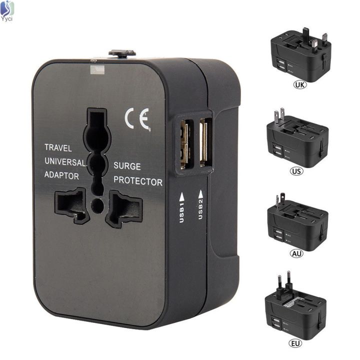 World Wide Universal Multi Plug Travel Adapter US EU UK AU Charger With Dual USB 2 Ports