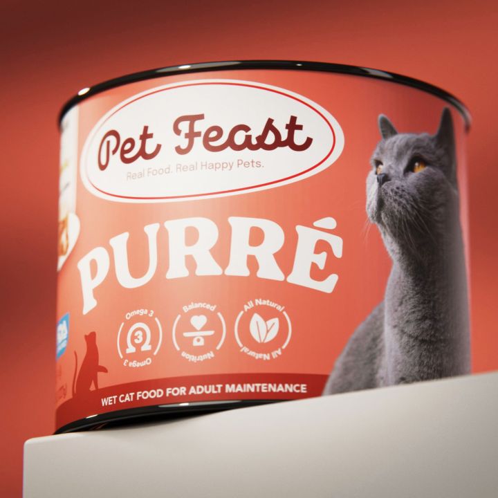PetFeast PURRE Premium Wet Cat Food - 100% Tuna Protein, High Protein 18%, 227g Can (3 meals per Can)
