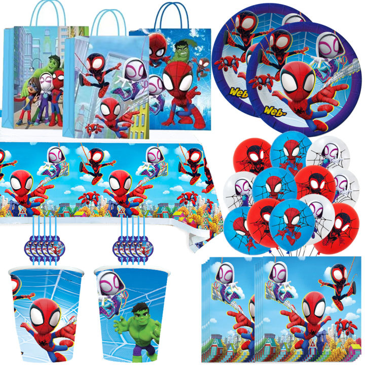 Spidey And His Amazing Friends Party Decoration Spiderman Birthday Theme Tableware Paper Plates Balloons Baby Shower