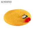 Beret for Pets Cute Cherry Design Pet Hat Adjustable Buckle Winter Headwear for Cats Dogs Perfect Photography Props Wool Fabric Pet Hat for Winter. 