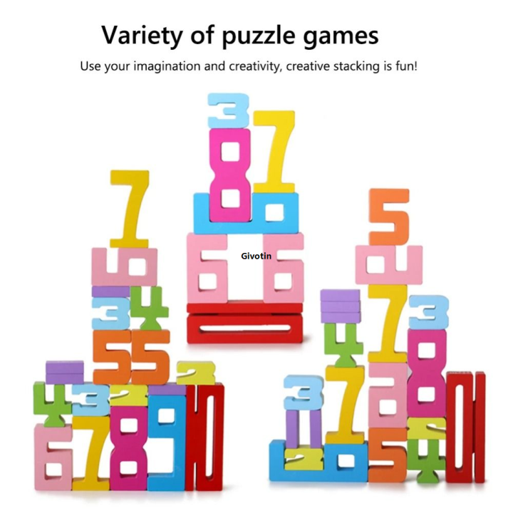Creative Wooden Digital Building Blocks Large Particle Balance Game 3D ...