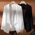 【Hot ticket】 Women Blazers New Summer chiffon cardigan short shawl thin shirt sun protection solid color suit coat. 