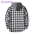 Men Flannel Shirt Men's Hooded Plaid Shirt Coat for Daily Wear Stylish Long Sleeve Drawstring Top for School Home Fall Spring Fashion Cotton Flannel Shirt. 