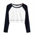 White Color Black Raglan Sleeve Women Crop Top T Shirt | Tt9069 , crop top for women. 
