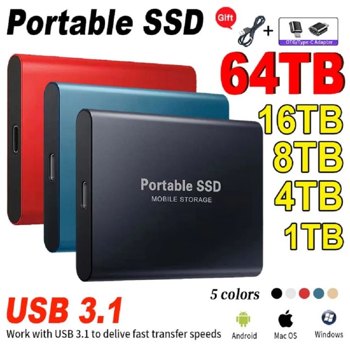 Original Portable SSD 1TB USB 3.1 High-speed Mobile Solid State Drive Type-C External Hard Disk Storage Device for Mac Laptop